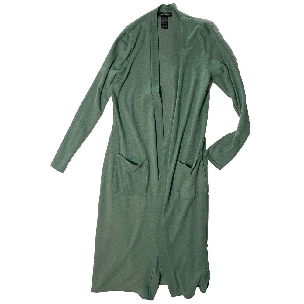 Love Cameron Solid Green 2 Pocket Open Front Cardigan Lightweight Fall Small